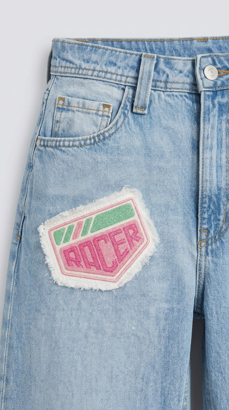 Racer Patchwork Barrel Jeans