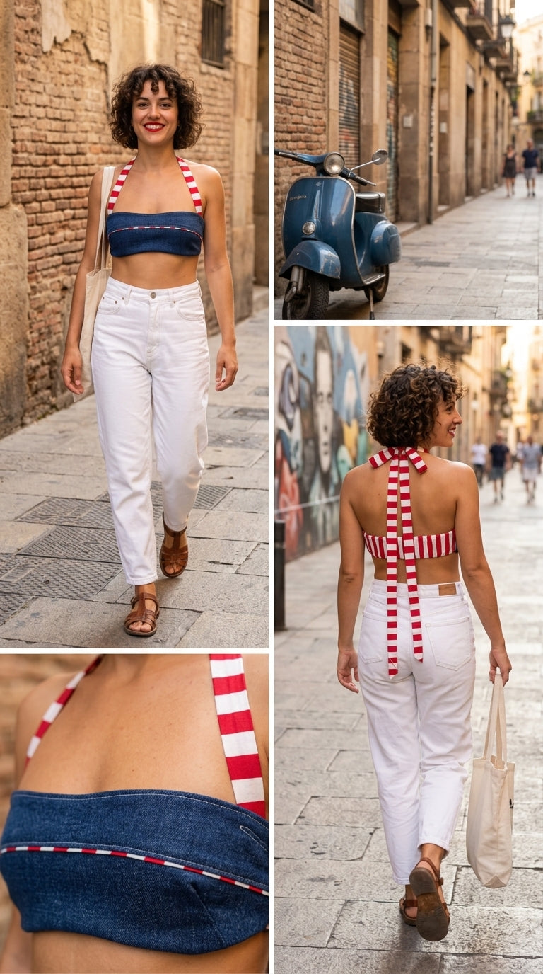 Sailor Denim Halter Bando Büstiyer