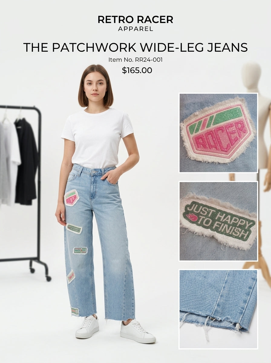 Racer Patchwork Barrel Jeans