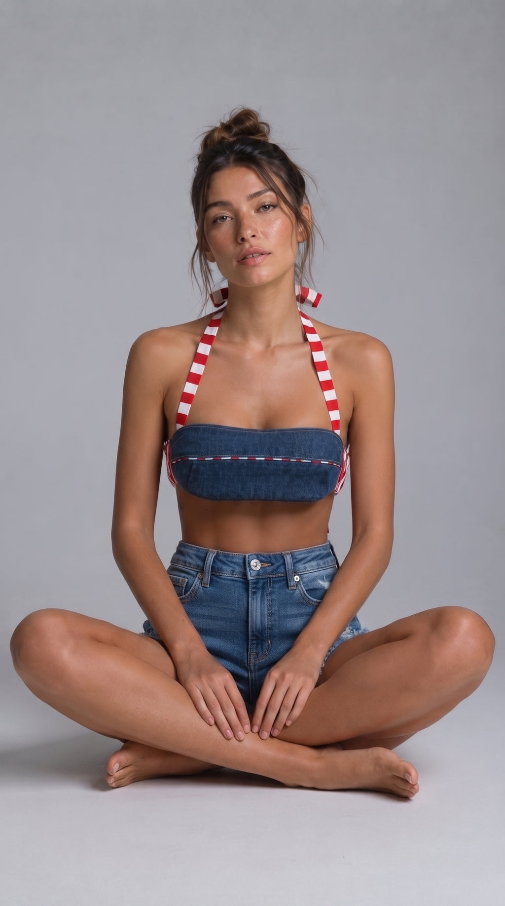 Sailor Denim Halter Bando Büstiyer
