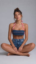 Sailor Denim Halter Bando Büstiyer