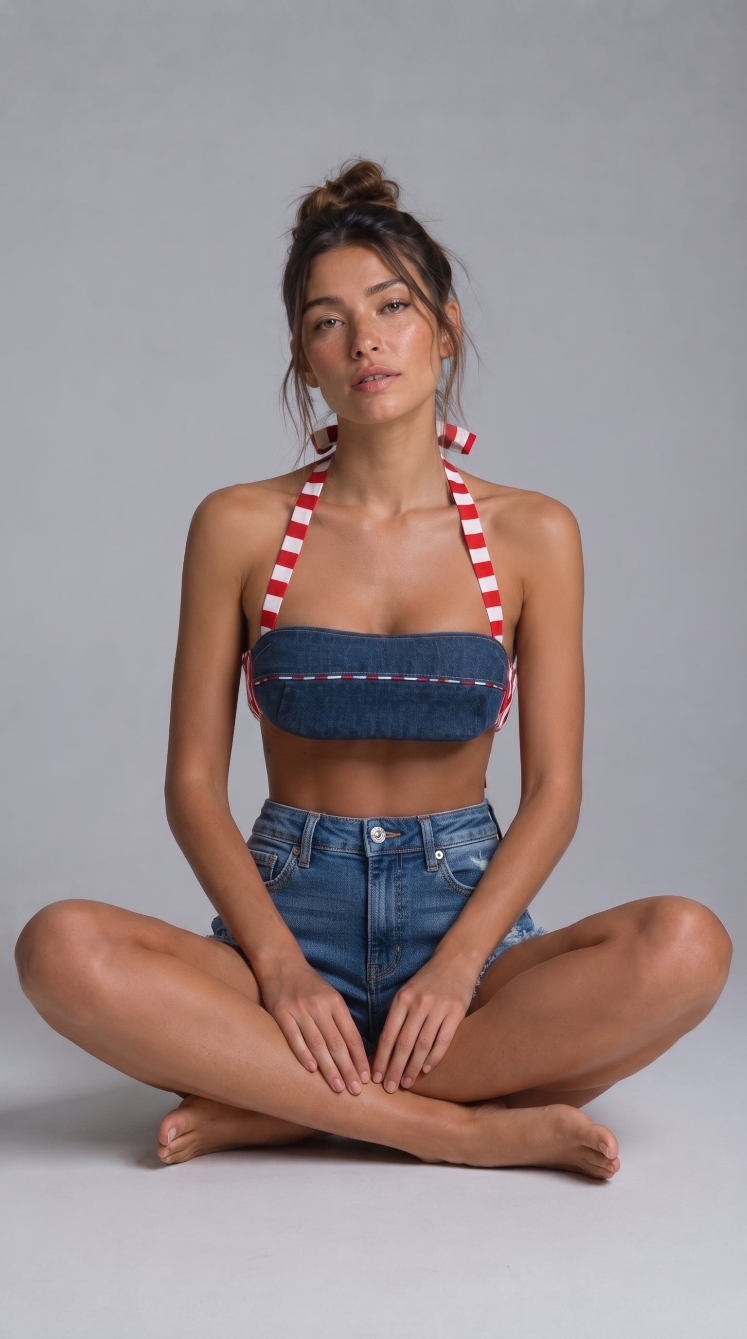 Sailor Denim Halter Bando Büstiyer