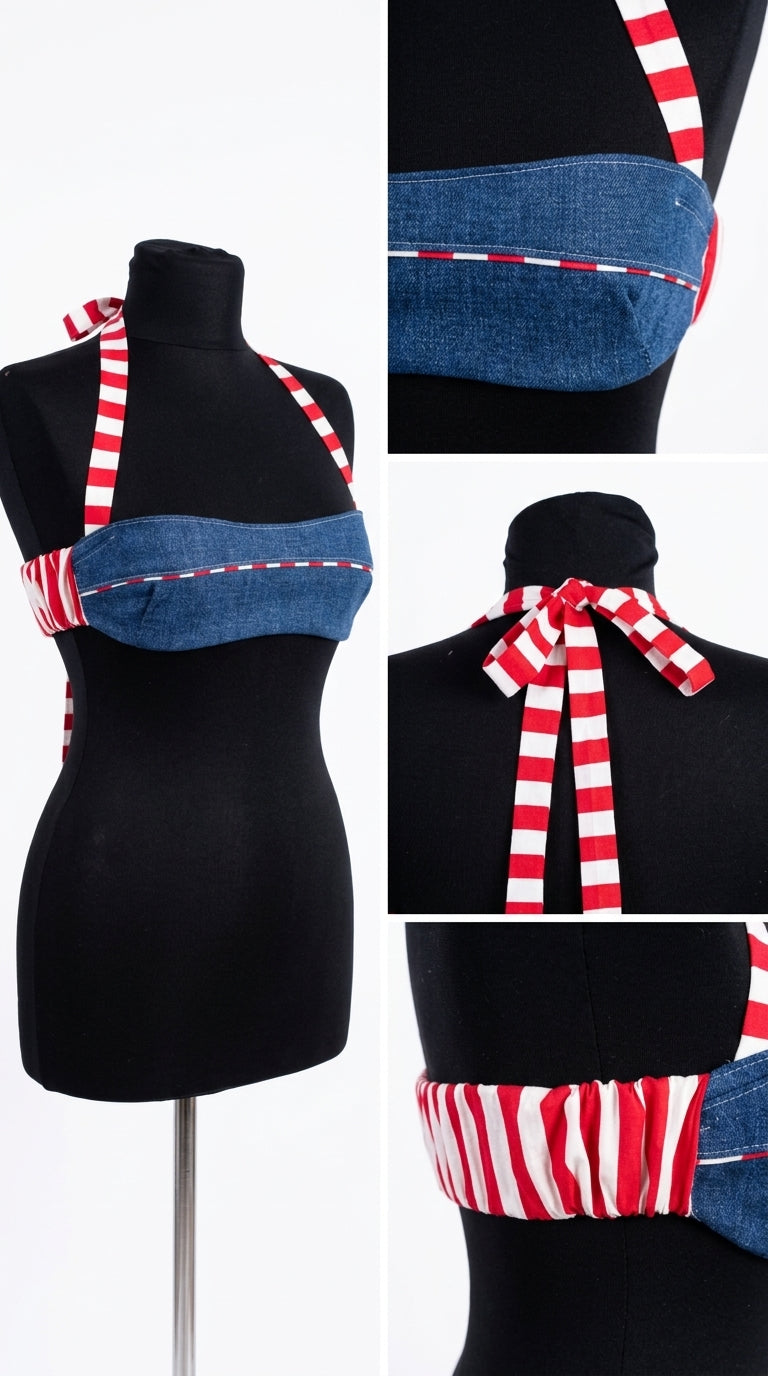 Sailor Denim Halter Bando Büstiyer