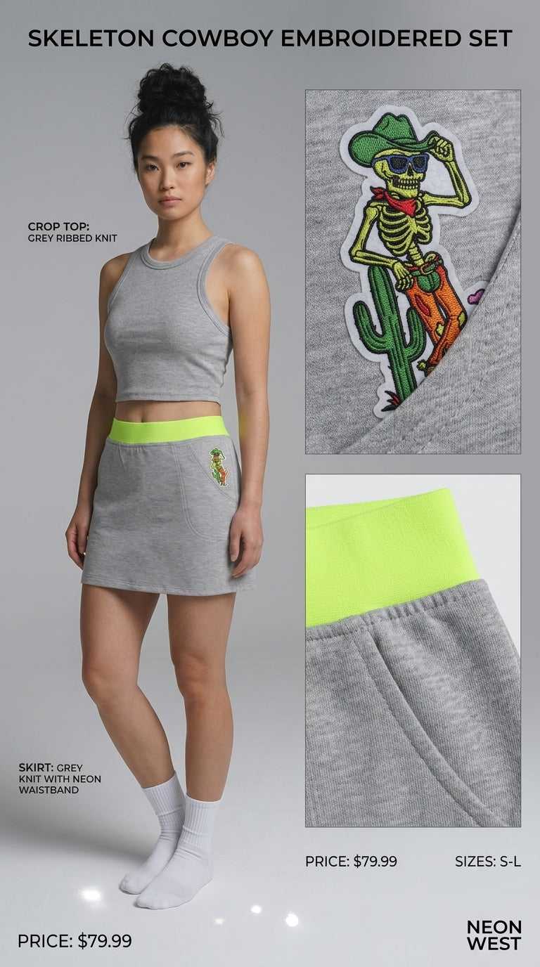 Skeleton Cowboy Neon Bel Mini Etek